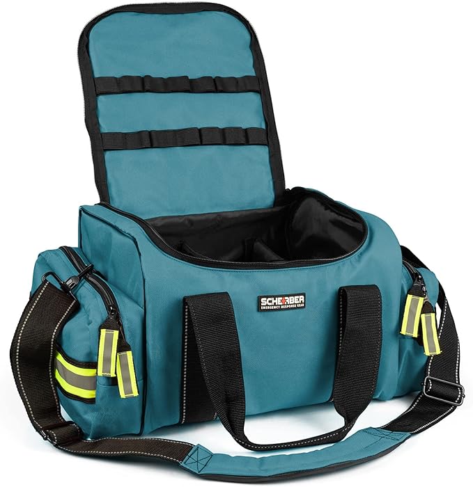 Scherber Fully-Stocked First Responder Bag | Professional EMT/EMS Trauma & Bleeding Medical Kit | HSA/FSA Approved | CAT Tourniquet, HyFin Chest Seal, Israeli Bandage & 250+ First Aid Supplies (Blue)