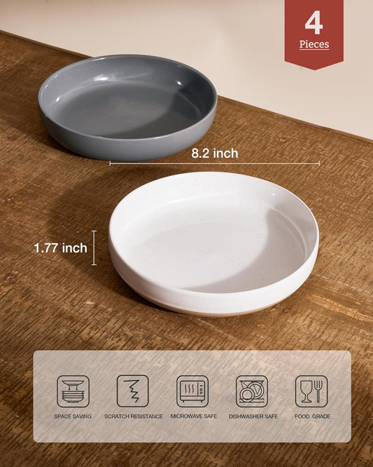 famiware Milkyway 33 oz Bowl Set, Pasta Bowls Set of 4, Salad Bowls, Double Reactive Glaze, Sturdy & Stackable, Ideal for Housewarming, Festivals, White & Dark Gray