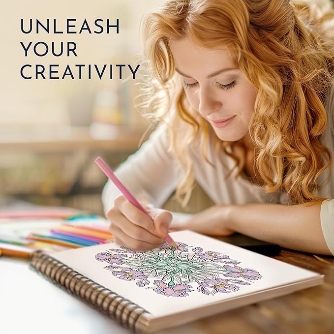 RYVE Mandala Coloring Book for Adults - 50 Unique Mandalas for Relaxation & Stress Relief - Spiral Coloring Book for Adults, Relax and Mindfulness Gifts for Women and Men, Spiral Bound