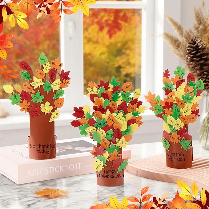 FULAIERGD 32 Pcs Fall Thankful Tree Craft Kits Make Your Own Handprint Paper Trees DIY Thanksgiving Trees Decorations Tree of Thanks Kit Supplies for Home Religious Church Fun Activities