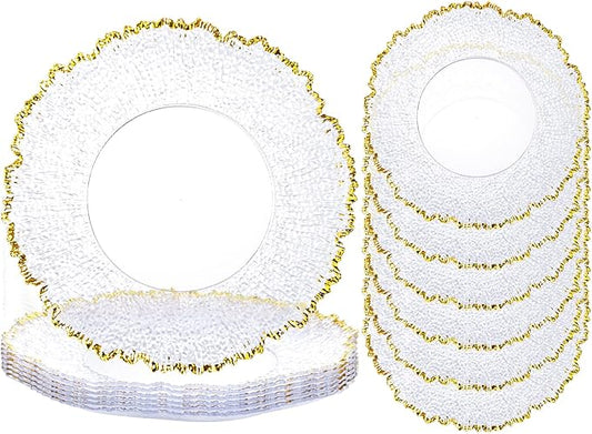 6pcs Clear and Gold Charger Plates Set 13inch,Gold Chargers Heavy Duty Wave Design,Chargers for Dinner Plates With Textured Suitable for Wedding Afternoon Tea,Spring,Valentine's Day