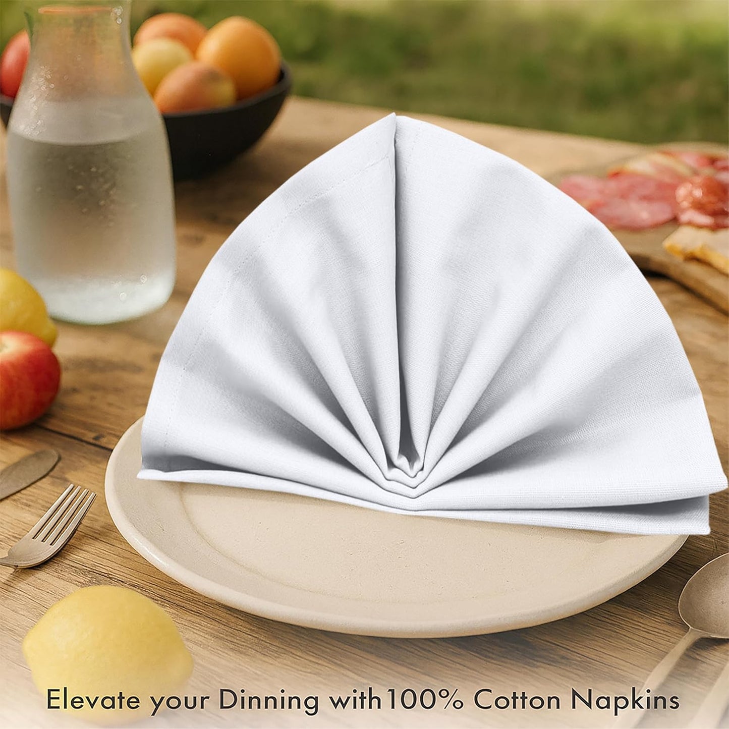 Ruvanti Premium Cloth Napkins Set of 12, 18x18 Inches, 100% Cotton, Washable, Soft & Absorbent, Perfect for Wedding, Christmas, ‎Thanksgiving Dinners - White