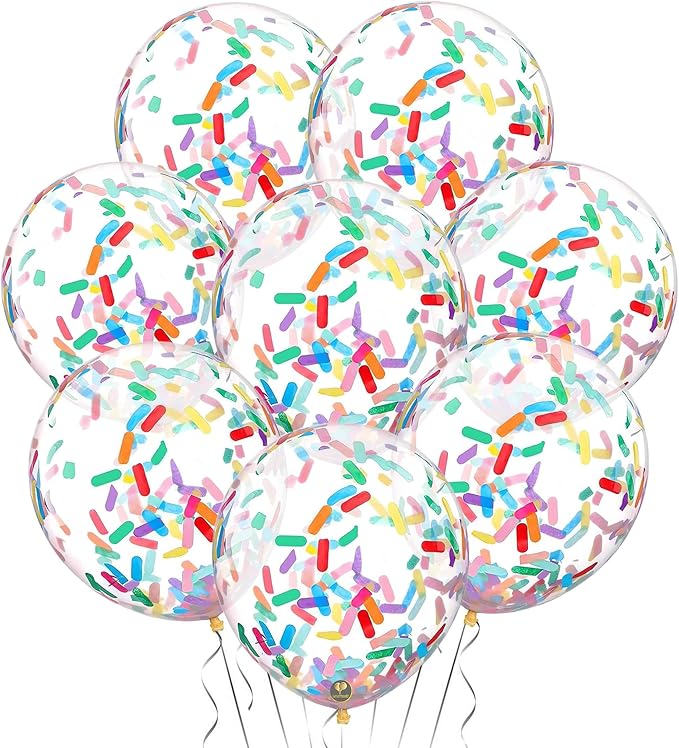 AFTERLOON® Biodegradable Balloons 24 pcs Clear 12" with Rainbow Strip Paper Confetti, Thickened Extra Strong Latex Helium Float, Baby Shower Gender Reveal Garland Wedding Birthday Party Decorations
