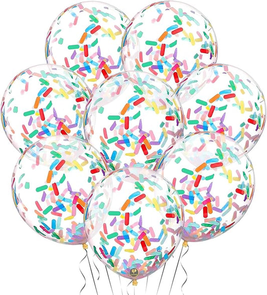 AFTERLOON® Biodegradable Balloons 24 pcs Clear 12" with Rainbow Strip Paper Confetti, Thickened Extra Strong Latex Helium Float, Baby Shower Gender Reveal Garland Wedding Birthday Party Decorations