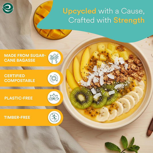 Ecosoul 100% Compostable 24 Oz Soup Bowls [1000-Pack] Disposable dinner bowls I Heavy duty paper bowl I Eco-friendly salad bowl I Biodegradable large Bowls