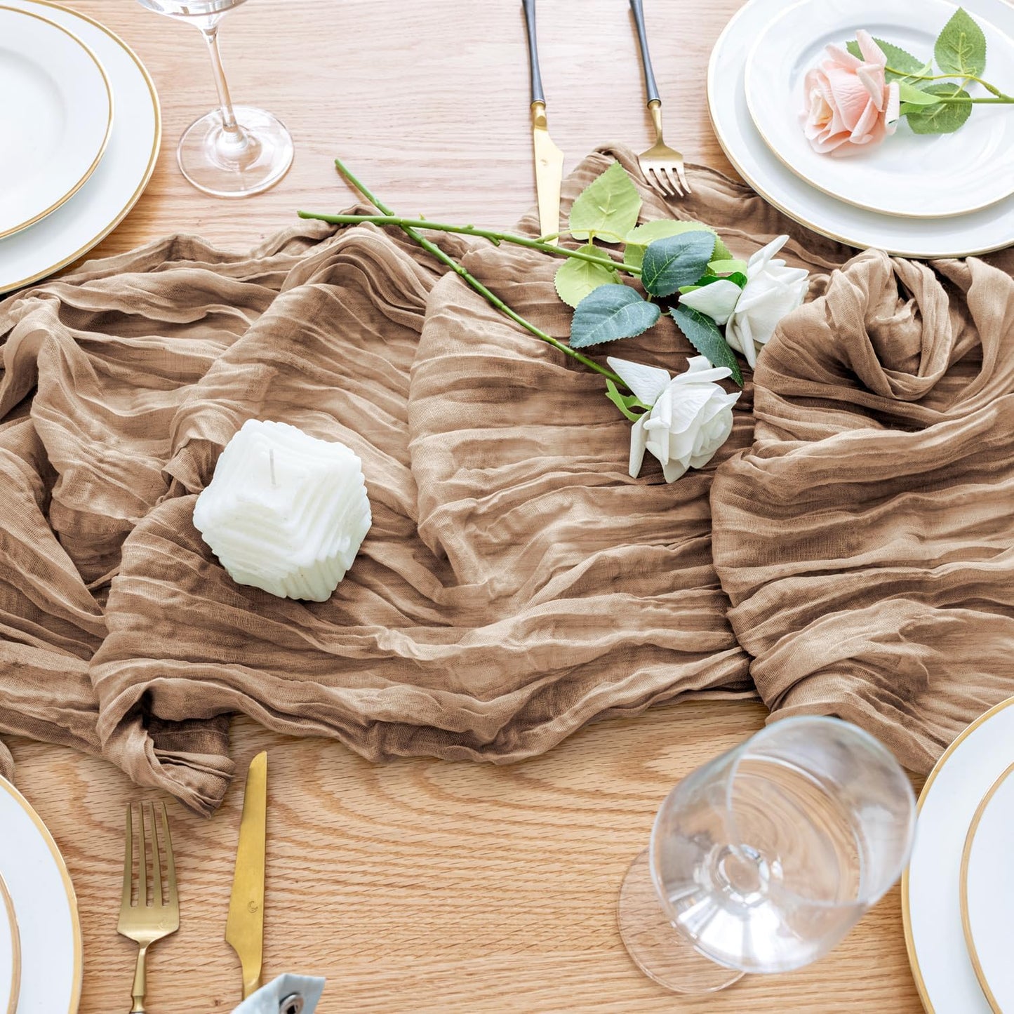 Wokceer Cheesecloth Table Runner 6Pack 10FT Nude Brown Boho Gauze Cheese Cloth Table Runner for Party Long Rustic Sheer Table Runners for Baby Bridal Shower Wedding Easter Table Decor