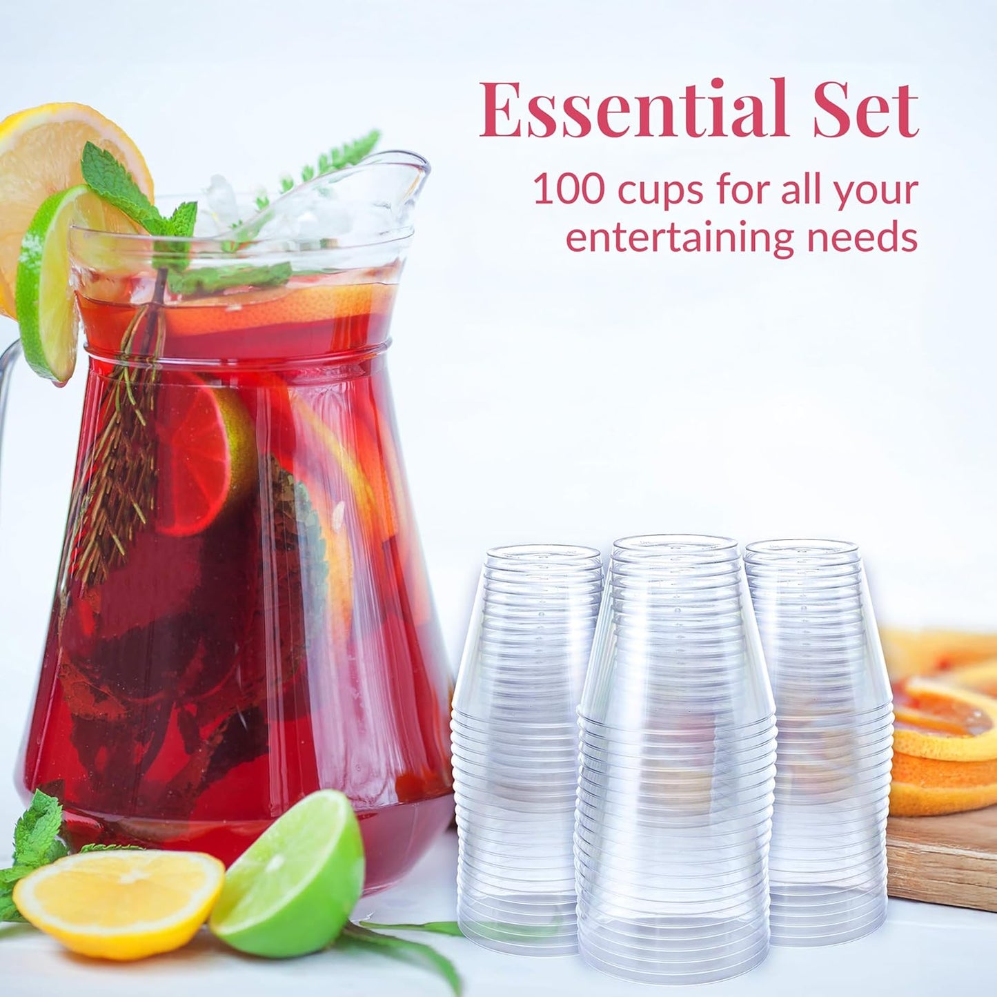 Set of 100-5 oz Clear Plastic Cups - Prestee Hard Disposable Drinkware - Bulk Cocktail, Wine and Punch Tumblers - Party and Event Drinking Cups