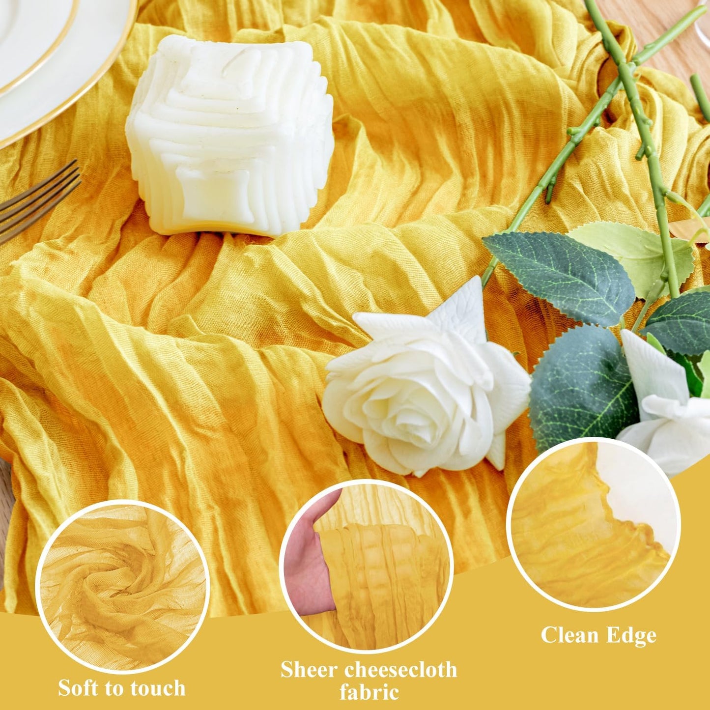 Wokceer Cheesecloth Table Runner 4Pack 10FT Gold Christmas Boho Gauze Fall Cheese Cloth Table Runner for Party Easter Rustic Sheer Table Runners for Baby Bridal Shower Wedding