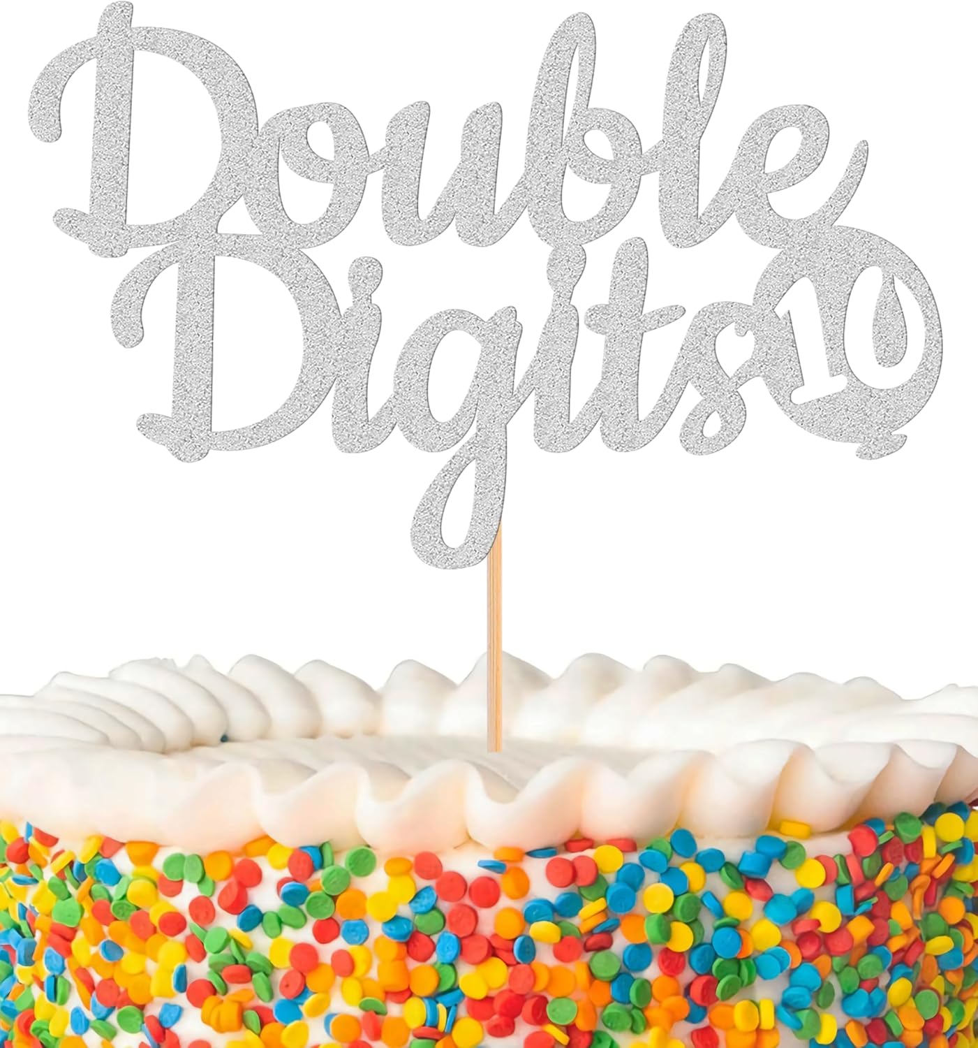 Double Digits 10 Cake Topper - Glitter Silver 10th Birthday Cake Decorations, Happy 10th birthday Cake Decor (Silver)
