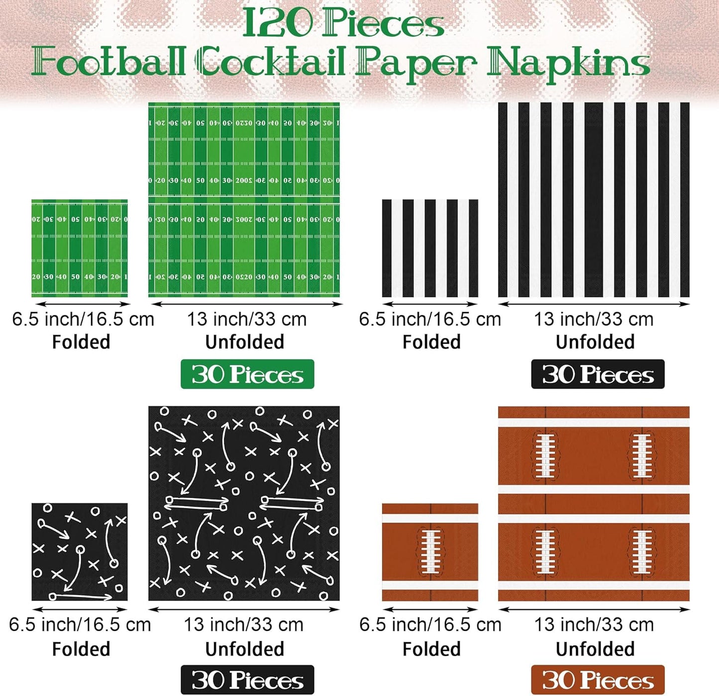 120 Pieces Football Disposable Cocktail Paper Napkins Football Party Decorations 6.5 x 6.5 Inch 3-Ply Football Party Napkins for Football Birthday Party Favors