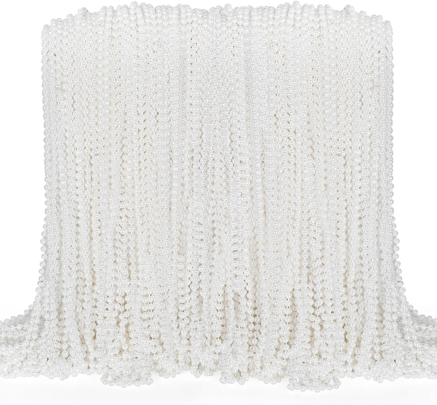 100PCS Bead Necklace, White Mardi Gras Beads Necklaces Bulk, 33" Metallic Round Beads Accessories, Bead Necklace Holiday Events Parade Throws Bridal Shower Party Decor Supplies Favors