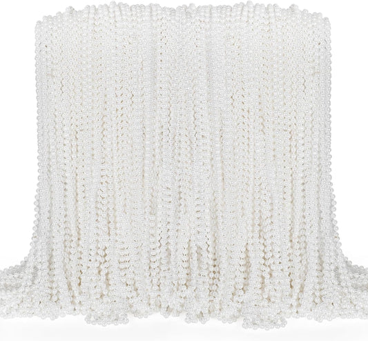 100PCS Bead Necklace, White Mardi Gras Beads Necklaces Bulk, 33" Metallic Round Beads Accessories, Bead Necklace Holiday Events Parade Throws Bridal Shower Party Decor Supplies Favors