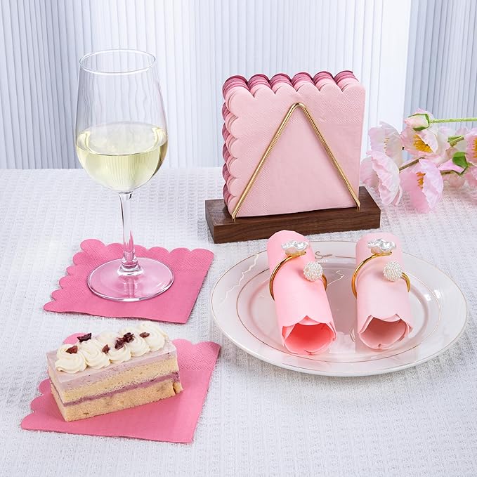 100 Pcs Pink Cocktail Napkins Folded 5 x 5 Scalloped Napkins Gradient Color Beverage Napkins Disposable Dessert Napkins for Birthday Party Supplies Wedding