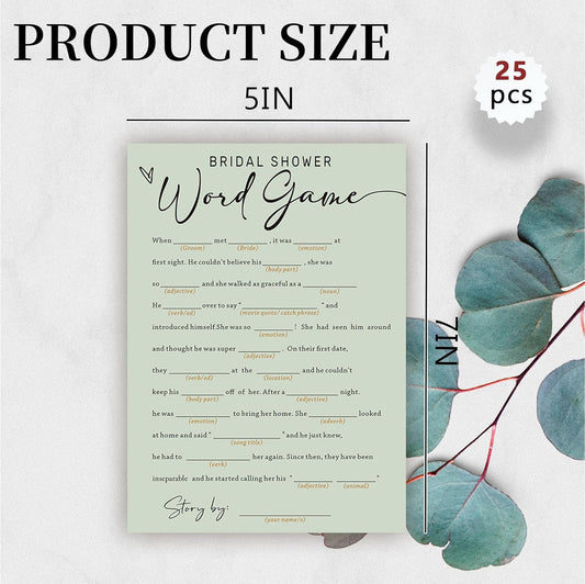 Bridal Shower Games, Bridal Word Game, 25Pcs Minimalist Sage Green Bridal Game Cards, Wedding Shower Games for Guests, Engagement Bachelorette Party Supplies
