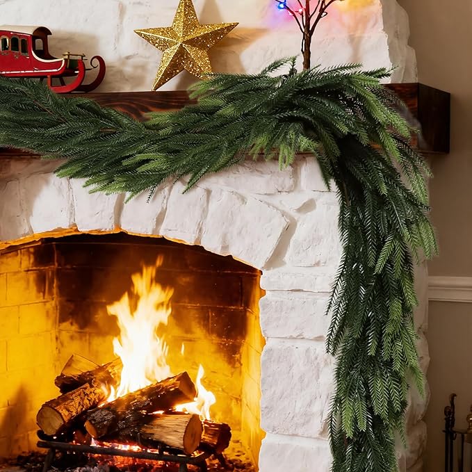 Uguisu 5.6FT Artificial Garlands, Lifelike Norfolk Pine Garlands with Realistic Texture, Artificial Greenery, Indoor/Outdoor Fireplace and Dining Table Decor.