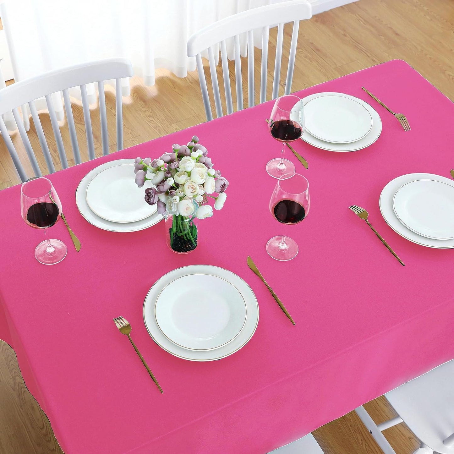 FOLINS&HOME Hot Pink Square Tablecloth - 60 x 60 Inch Fuchsia Wrinkle Free Waterproof Polyester Table Cloths, Spillproof Heavy Duty and Washable Table Cover for Party, Banquet, Rectangle/Oblong