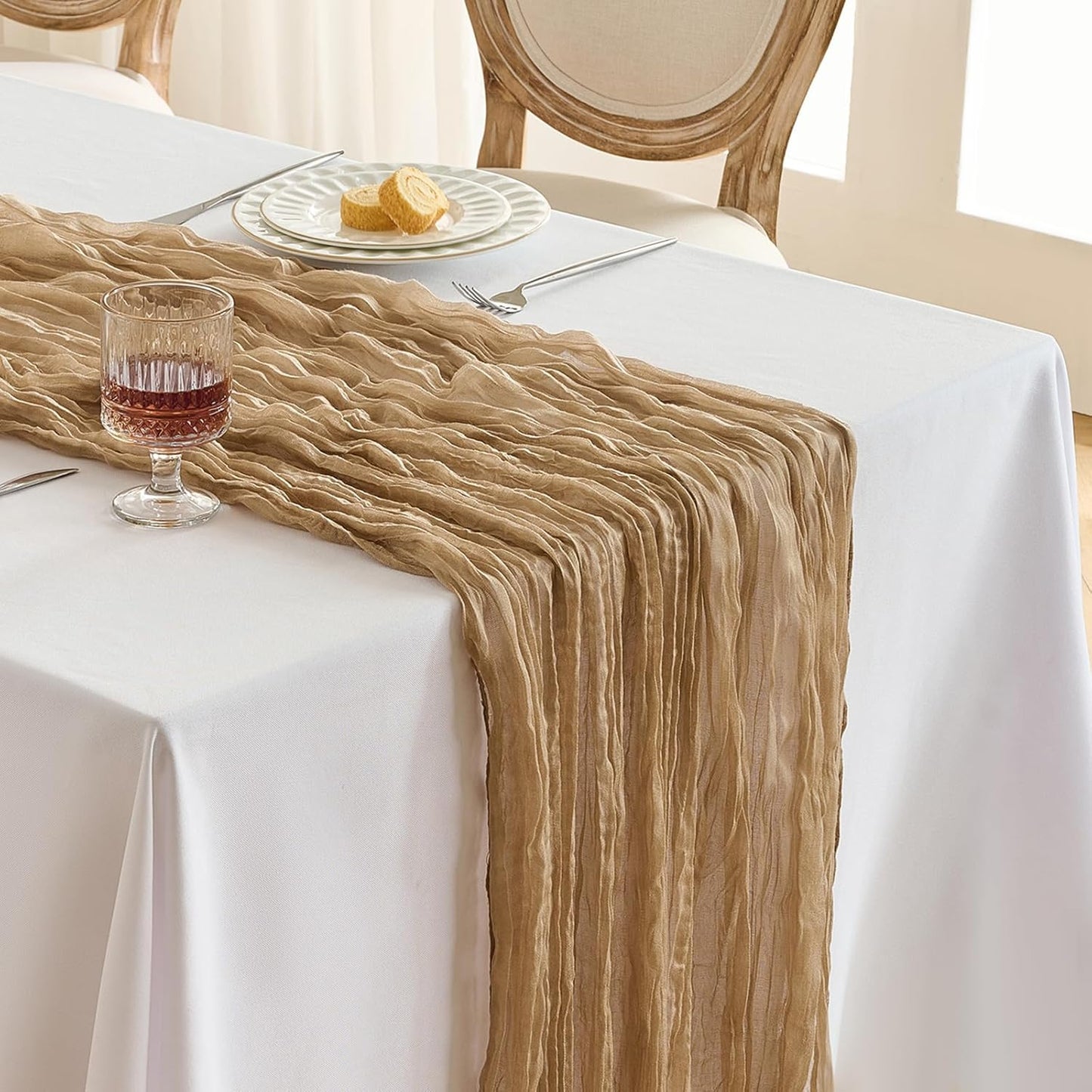 Fanami 3 Pack Cheesecloth Table Runner -10FT Nude Brown Boho Gauze Cheese Cloth Table Runner 120 Inches Long Rustic Sheer Fabric Centerpieces for Wedding Birthday Party Bridal Baby Shower Decorations