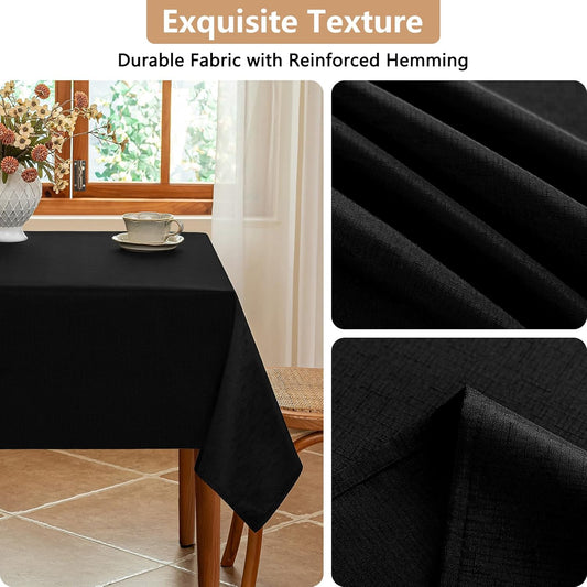 Fabric Black Rectangle Table Cloth, Faux Linen Textured Stain Resistant & Wipeable Rectangular Tablecloth, Easy Clean for Dinning Banquet Party, 60 x 120 Inch