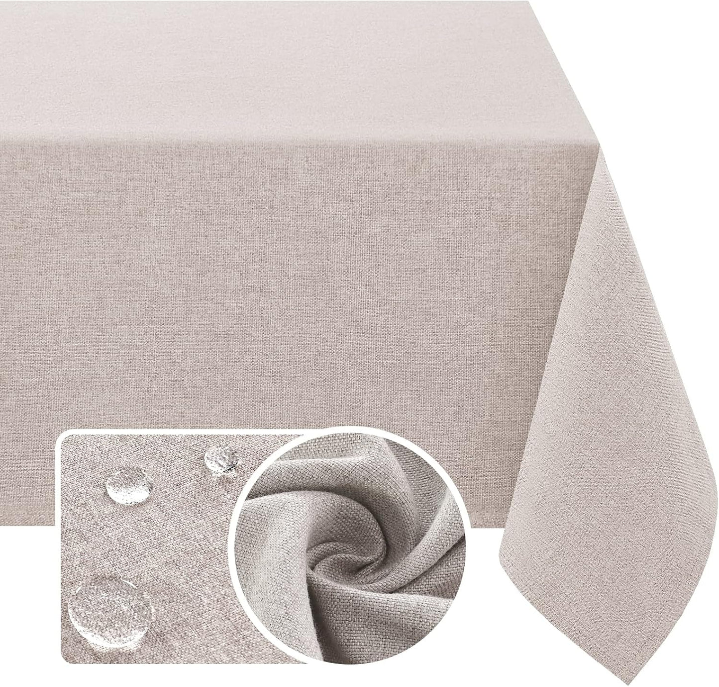 H.VERSAILTEX Linen Textured Tablecloth 60 x 60 Waterproof Decorative Table Cloth Spill-Proof Linen Look Cover for Party Table Extra Soft and Thick Fabric Wrinkle Free, Heather Sand