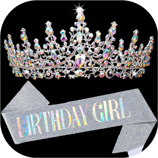 COCIDE "BIRTHDAY GIRL Birthday Sash and Crowns for Women Crystal Birthday Sashes for Women Party Decoration for Happy Birthday Gift Accessory