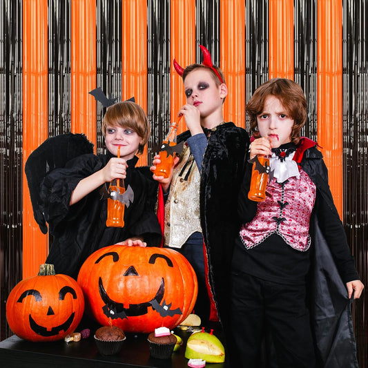 Accevo Black Orange Party Streamers 3Pack 3.2ft x 8.2ft Tinsel Black Orange Streamers Party Decorations Door Decorations Foil Fringe Curtain Halloween Christmas Party Decorations Orange Party Decor