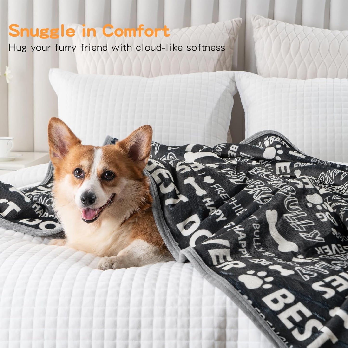 Waterproof Dog Blankets Pet Blanket, 30"x40" Cat Blanket for Indoor Cats, Soft Fluffy Sofa Car Bed Protector, Reversible Sherpa Fleece Puppy Blanket for Small Medium Dogs(Letters)