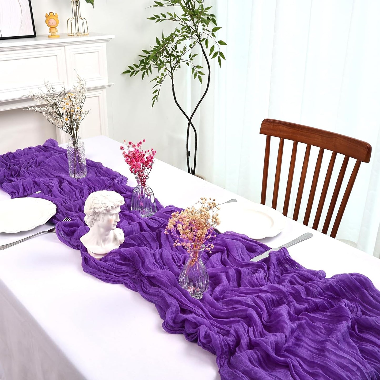 12 Pack 10FT Purple Cheesecloth Table Runner 35x120 Inch Gauze Rustic Boho Fall Table Runner Cheese Cloth for Thanksgiving Wedding Decor Birthday Party Bridal Baby Shower Table Centerpiece Decoration
