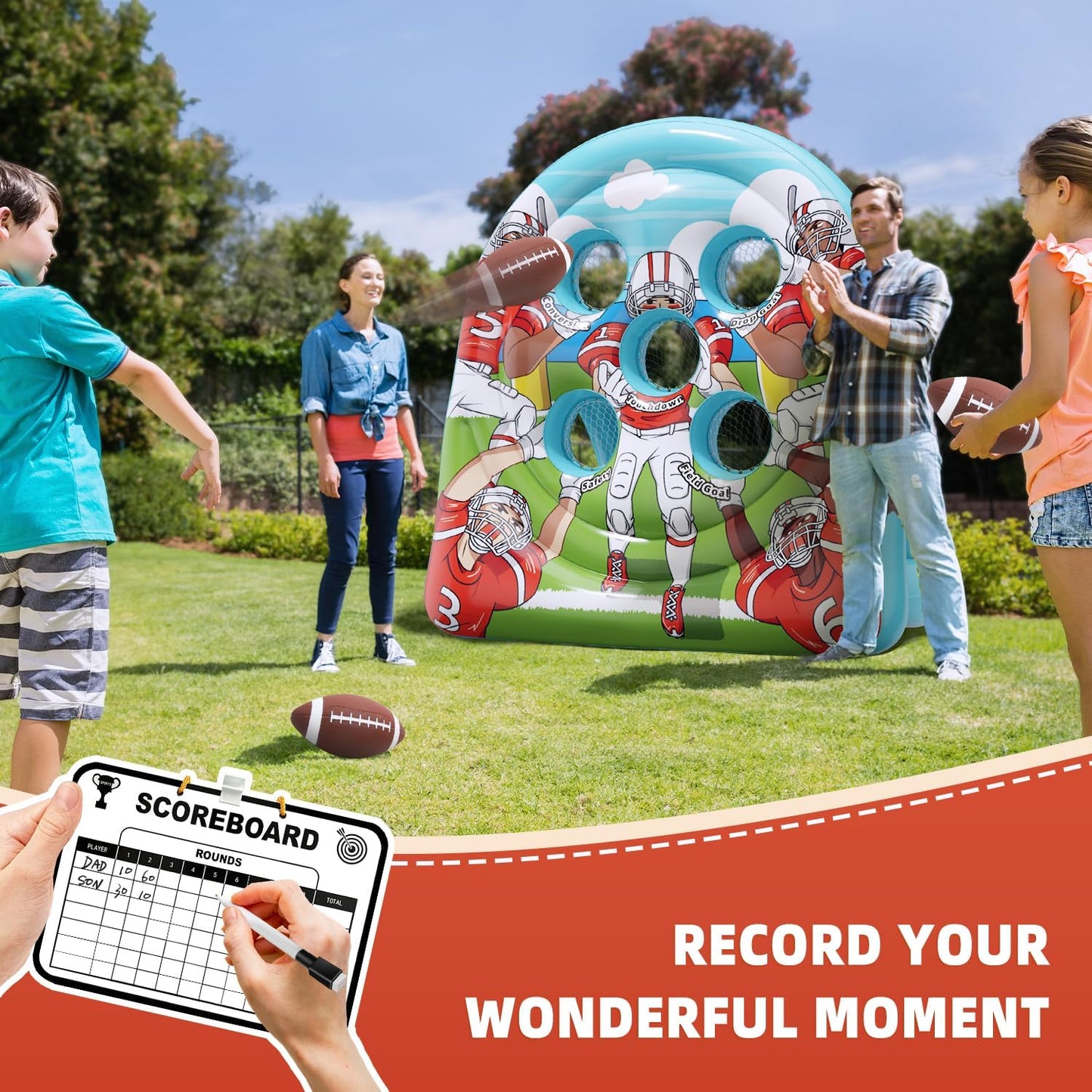 Football Target Toss Game - Inflatable Football Throwing Target Toy - Carnival Party Games Outdoor Yard Game for Kids and Adults