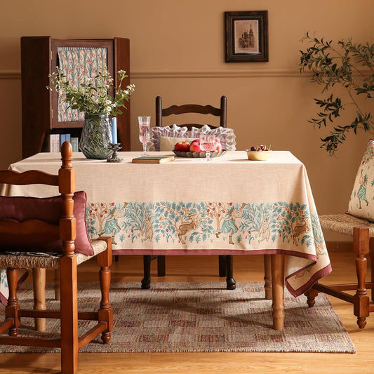patdrea Designer French Tablecloth for Rectangle Table,Vintage Linen Trees Pattern Beige Tablecloths,Decoration Table Cover for Kitchen Dining Christmas,Thanksgiving,55"x87"-Tatiana D