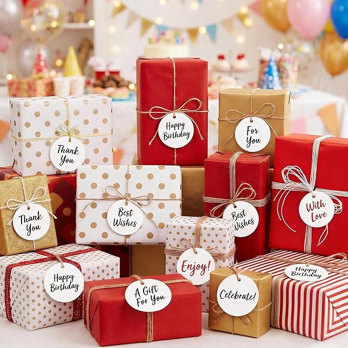 SallyFashion 120PCS White Round Gift Tags, 2 inch Kraft Paper Gift Tags with String for Gifts Wrapping Craft Project Wedding Favors