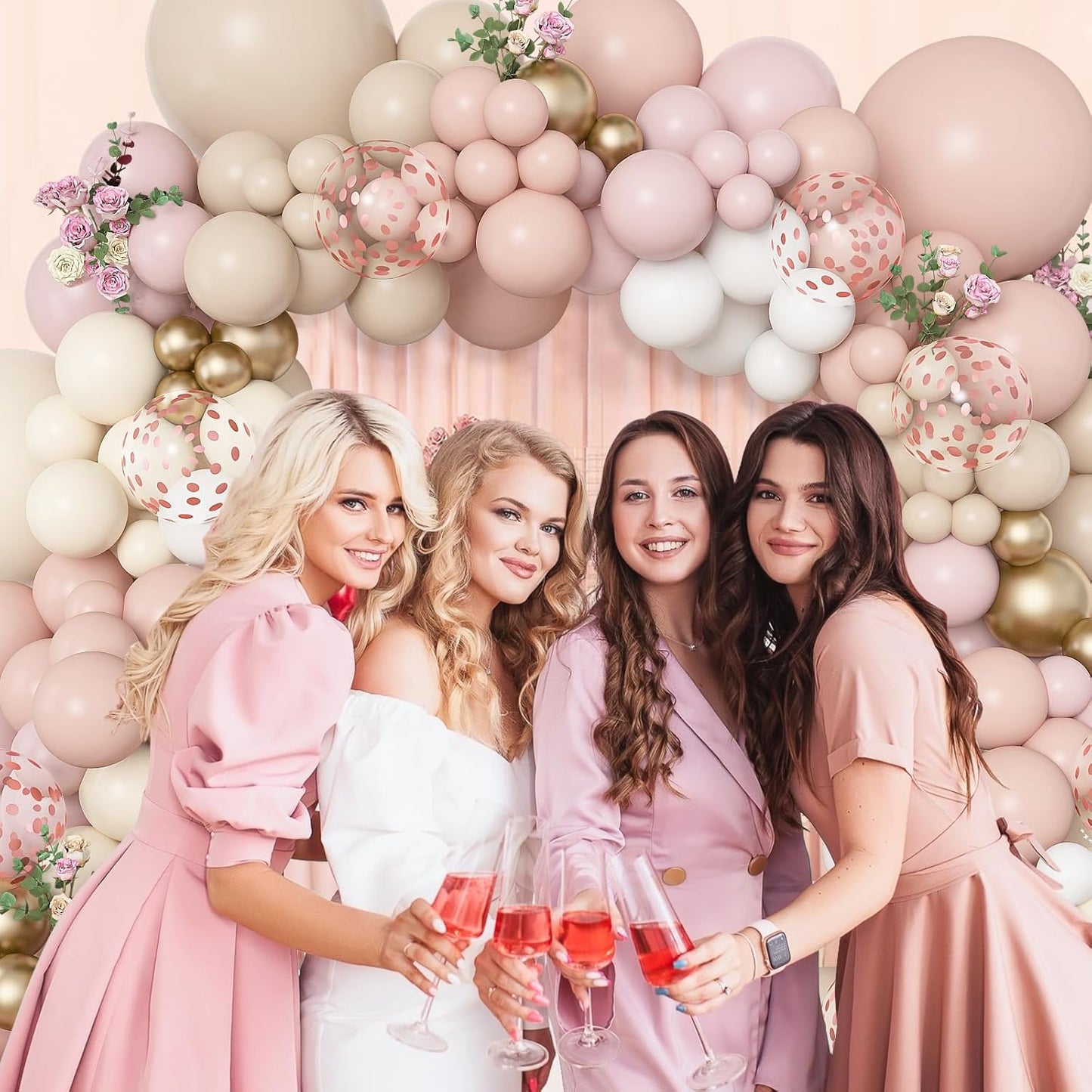 Amandir 173Pcs Boho Dusty Pink Balloon Arch Garland Kit, Neutral Baby Pink Ivory White Sand Nude Rose Gold Confetti Balloons for Girl Baby Shower Gender Reveal Wedding Birthday Party Decorations