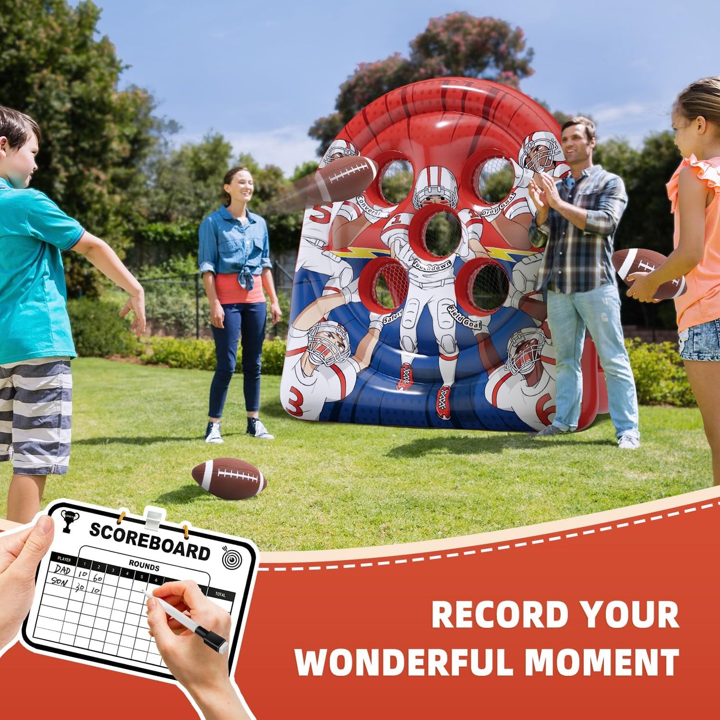 Football Target Toss Game - Inflatable Football Throwing Target Toy - Carnival Party Games Outdoor Yard Game for Kids and Adults