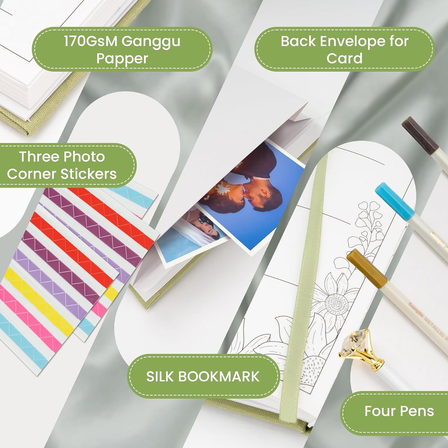 Embroidered Wedding Guest Book—The Perfect Polaroid Guest Book for Wedding Receptions, Birthdays, Baby Showers, and Special Events with 3 Photo Corner Stickers+ 3 DIY pens+1 Diamond Pen