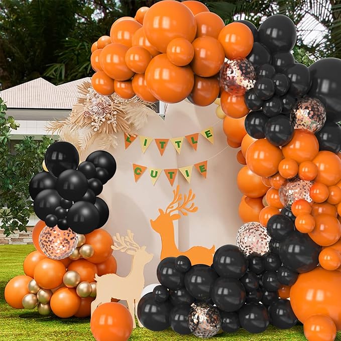 Orange and Black Balloons Arch Kit,130 pcs Black Latex Balloons,Different Sizes Orange Balloons for Halloween Party,Graduation Decorations
