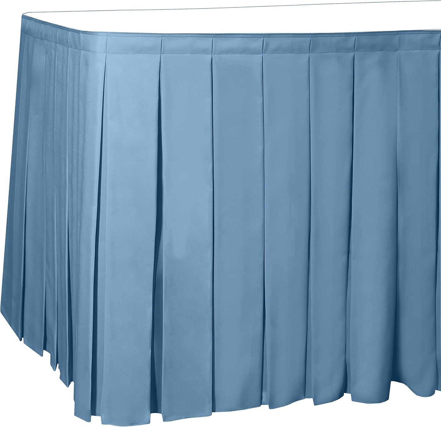 Ultimate Textile Pleat Polyester Fabric Table Skirt - Machine Washable, Flame Resistant, Cut & Sewn in NJ, Desk Skirt - Light Blue, 21' Box Pleat x 42" h
