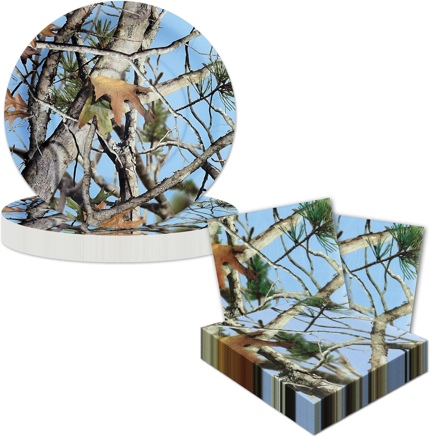 Havercamp Blue Camo Party Plates and Decorations Set for 24 Guests Includes Plates and Matching Napkins, Perfect for Camo Baby Shower
