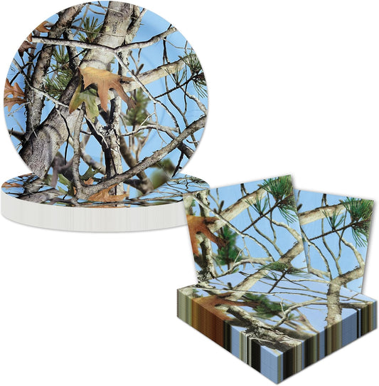 Havercamp Blue Camo Party Plates and Decorations Set for 24 Guests Includes Plates and Matching Napkins, Perfect for Camo Baby Shower