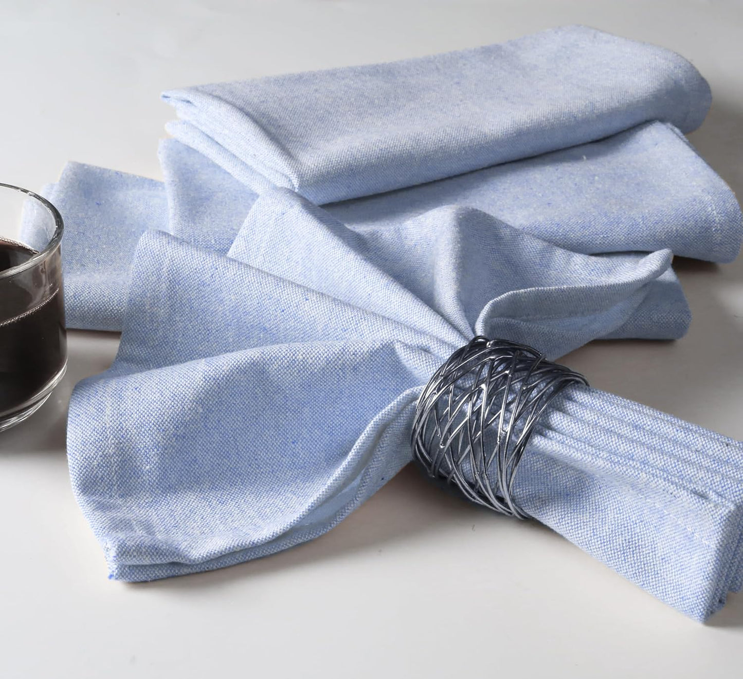 Native Fab Chambray Cloth Napkin Set of 4, 100% Cotton, Washable, Reusable Dinner Cloth Napkin 17x17 inches, Table Decor Napkins for Dinner, Events, Sky Blue