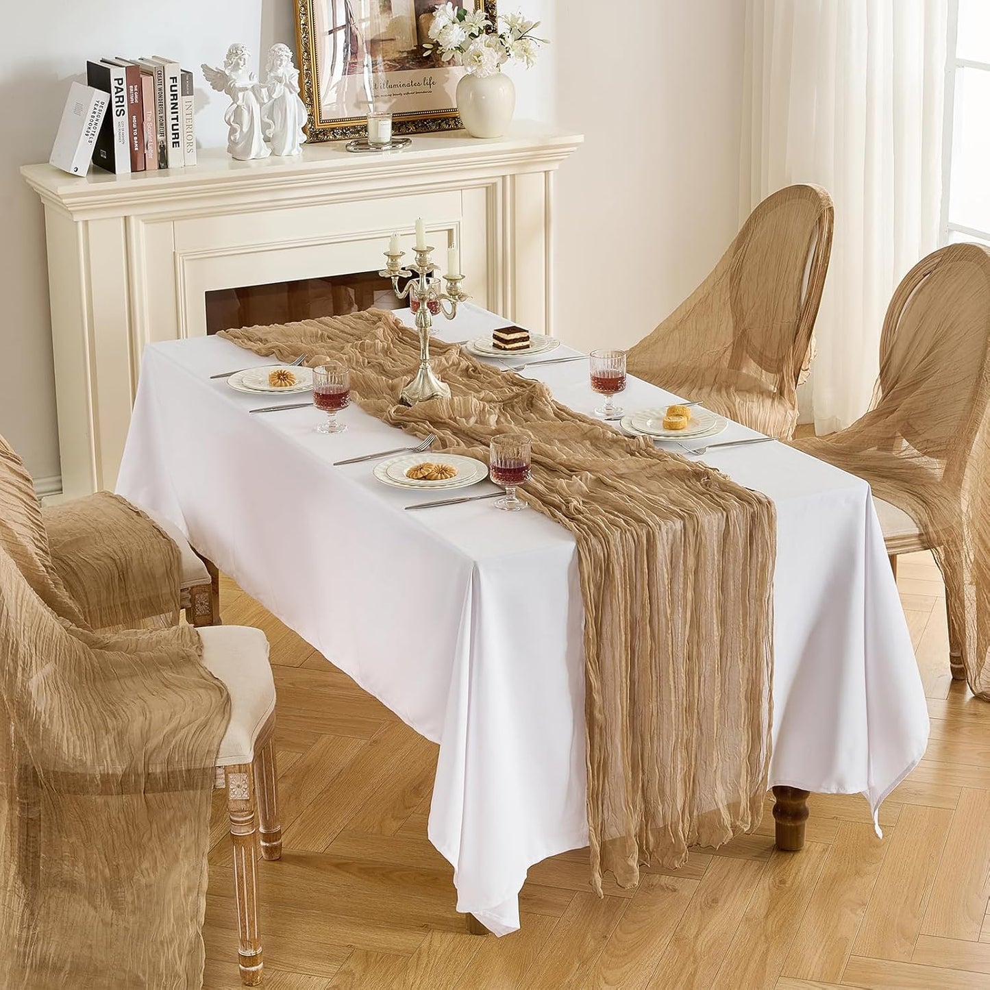 Fanami 6 Pack Cheesecloth Table Runner -10FT Nude Brown Boho Gauze Cheese Cloth Table Runner 120 Inches Long Rustic Sheer Fabric Centerpieces for Wedding Birthday Party Bridal Baby Shower Decorations