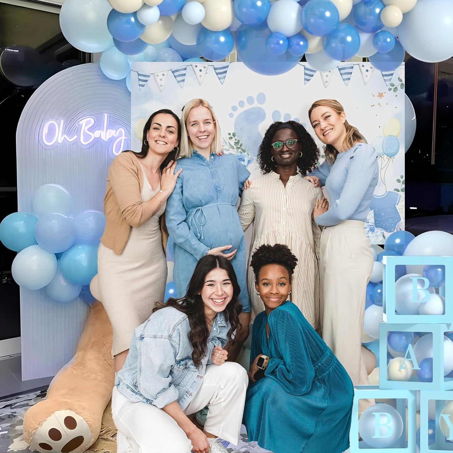 Baby Shower Balloons - Boy Baby Showers Decor ， Baby Showers Decorations ， Baby Shower Decors ， Carry a Background Cloth And 4 Baby Balloon Boxes