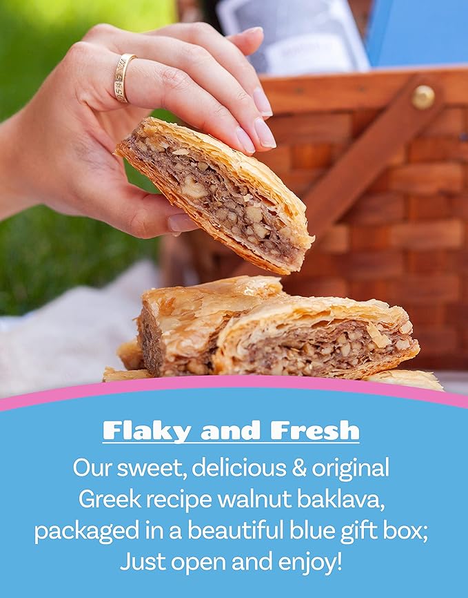 Bakluva 16-Piece Baklava Pastry Dessert Gift Box - (16) Large 2.3 oz (66 gram) Pieces - Perfect for Gifts, Parties, and More