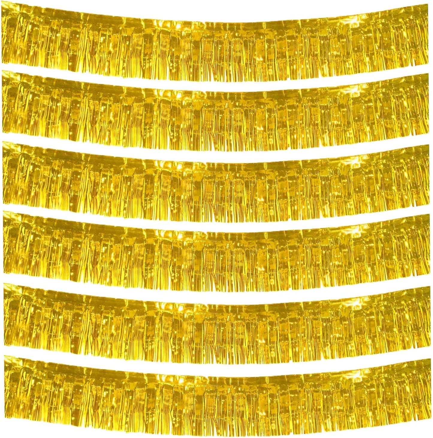 6 Packs 10 Feet Foil Fringe Garland Metallic Foil Tinsel Fringe Garland Wall Hanging Fringe Banner for Parade Floats, Wedding, Christmas，Birthday Party Halloween Decor (Gold)