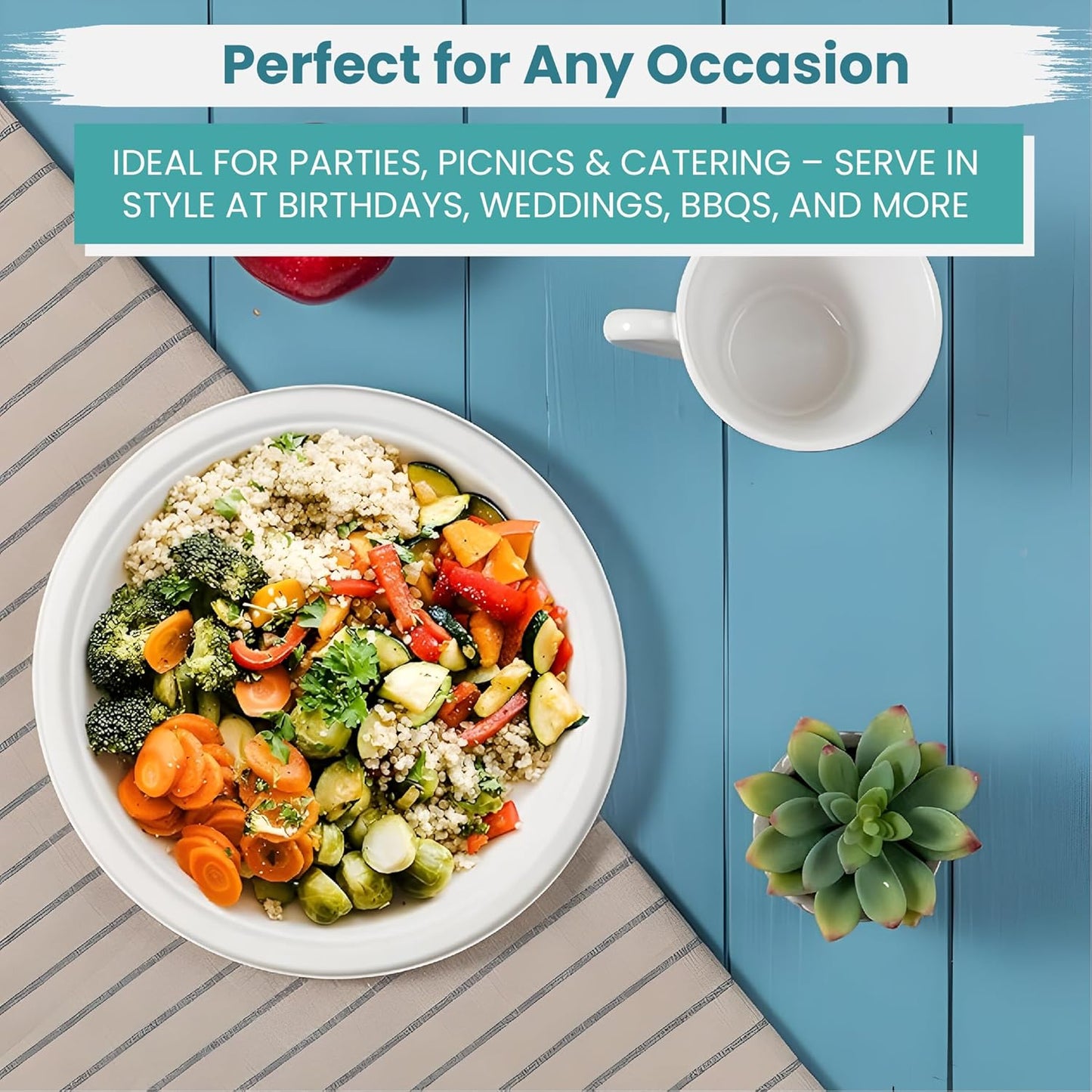 100-Pack Heavy-Duty Compostable Paper Plates 6 Inch Biodegradable Disposable Dessert Plates Natural Sugarcane Bagasse, Eco-Friendly & Microwave Safe - Ideal for Parties or Everyday Use