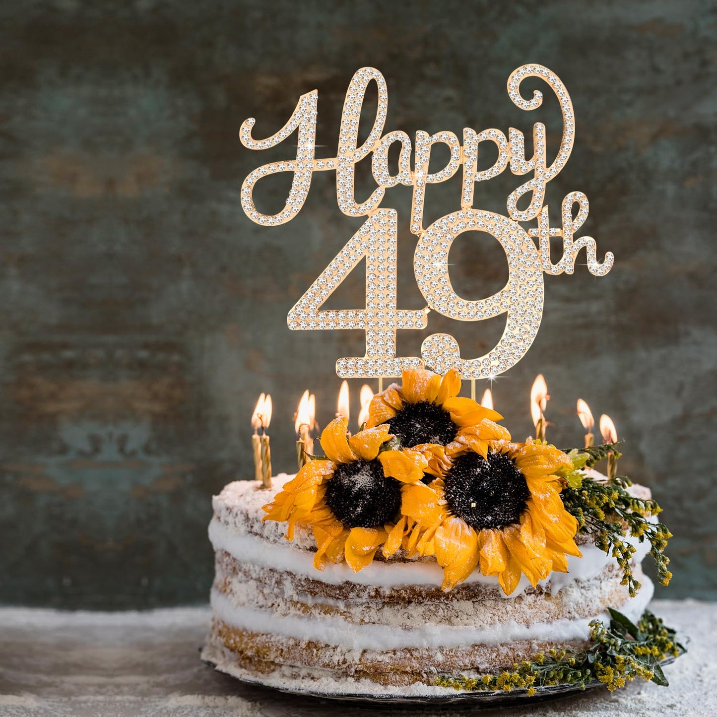 Happy 49th Birthday Decorations,49th Birthday Gold Rhinestone Cake Topper - Cheers to 49 Years Old Bday Party Metal Sparkly Cake Centerpieces Sign.