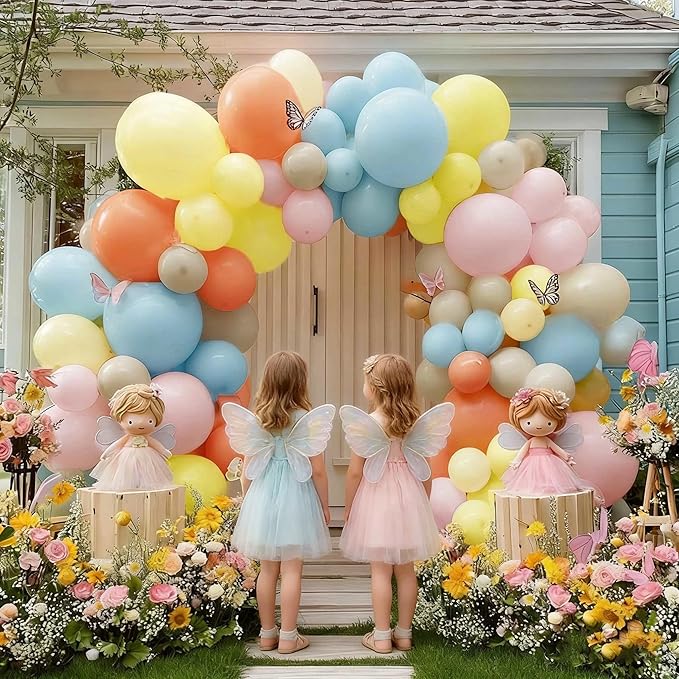 Yellow Blue Pink Balloon Arch Double Stuffed Pastel Pink Blue Yellow Peach Sand White Balloon Garland Kit for Baby Bridal Shower Birthday Wedding Fairy Easter Flower Spring Tea Party Decor