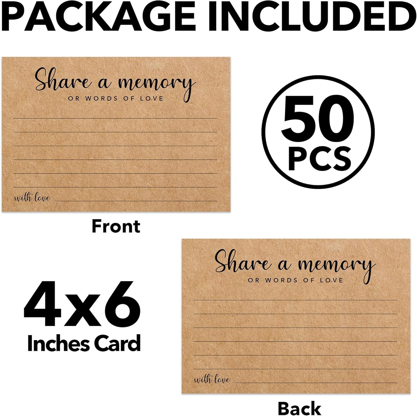 Minimalism Share a Memory Cards for Celebration of Life, Graduation, Retirement, Birthdays, Guest Book Ideas, Funeral Sign In Book For Memorial Service, 4x6 Inches Set of 50 Pcs -A07