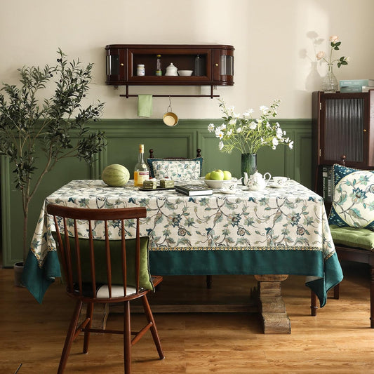 patdrea Designer Green Linen Table Cloth for Rectangle Table,Vintage Floral Pattern Durable Tablecloth,French Cover Decor for Kitchen Dining,Christmas,Thanksgiving,Tea Party,55"x79"-Noah