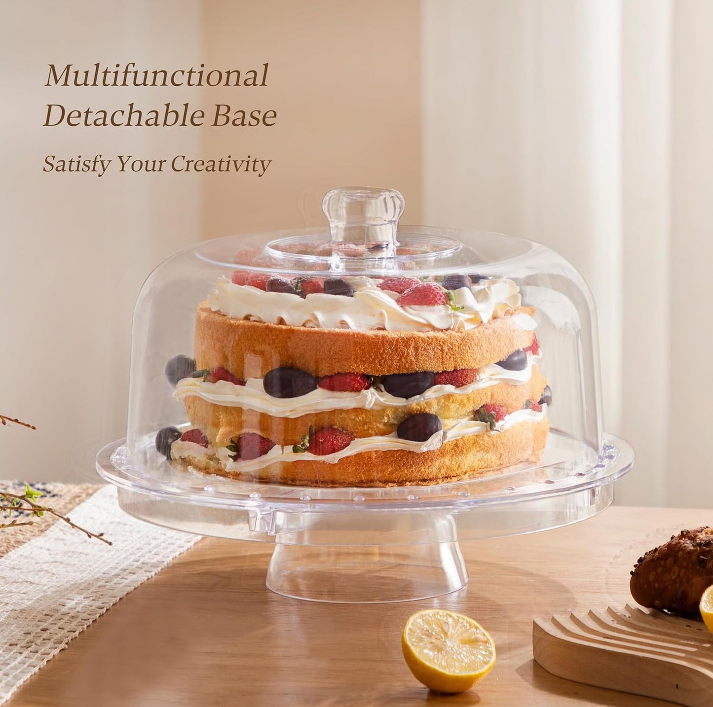 HBlife Cake Stand with Acrylic Dome Cover (12.2"), Multifunctional Serving Cookie Platter Punch Bowl and Cake Plate for Dessert Table Display for Parties (6 Uses)