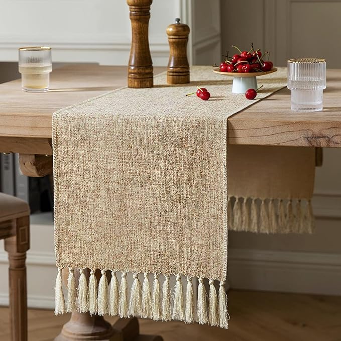 ZeeMart Beige Table Runners 36 Inches Long, Burlap Linen Style Rustic Farmhouse Table Runner, Small Short Boho Coffee Table Runner, 13x36 Inches, Oatmeal Beige