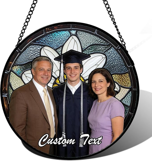 Personalized Gift for Grandma Faux Stained Glass Window Hanging Custom Family Photo Suncatcher Home Birthday Christmas Mother's Day Parents' Anniversary for Nana Gifts Mom Women Mother in Law